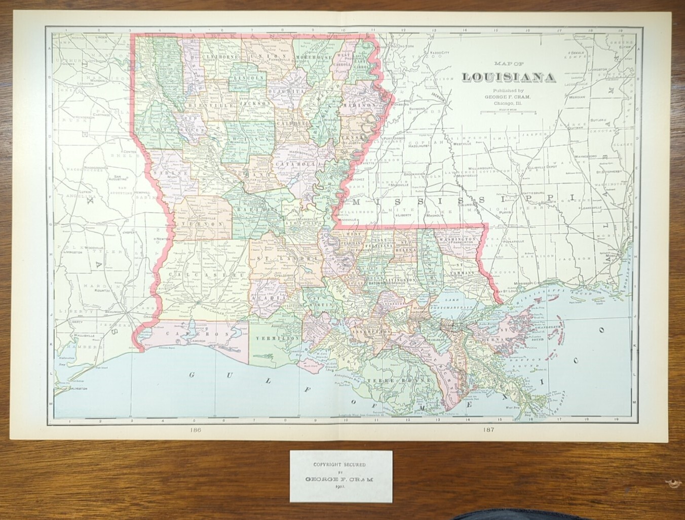 Vintage 1902 LOUISIANA Map 22″x14″ ~ Old Antique Original METAIRIE SHREVEPORT LA
