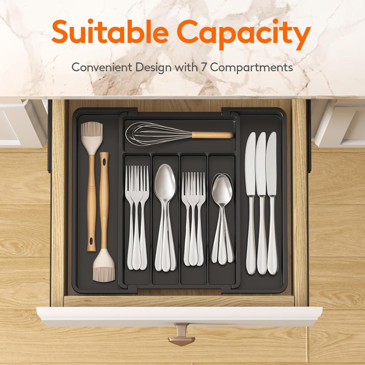 Expandable Silverware Drawer Organizer 7 Compartment Adjustable Cutlery Tray