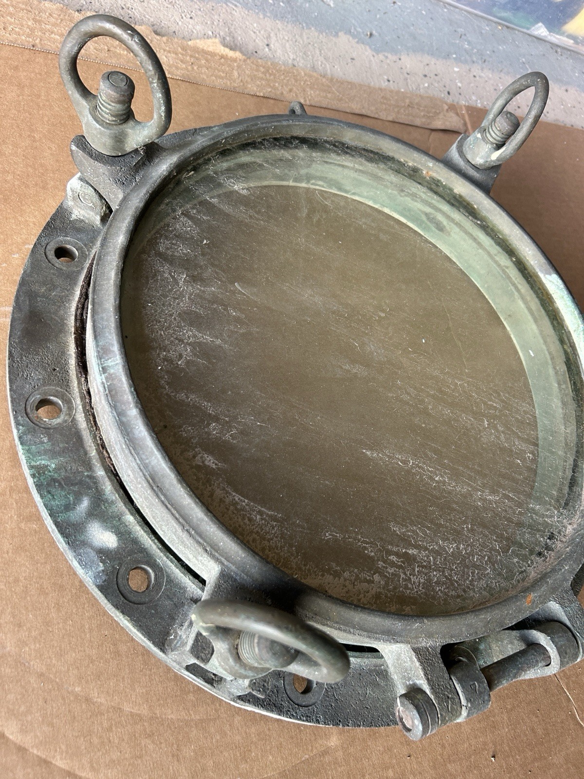 Round Porthole Window w/ Glass Lens, Metal Mounting Flange Ring