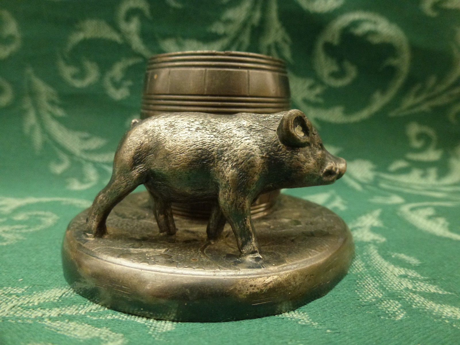 Vtg Pairpoint Toothpick Holder Wild Boar Pig Hog With Barrel #3704 Silverplate