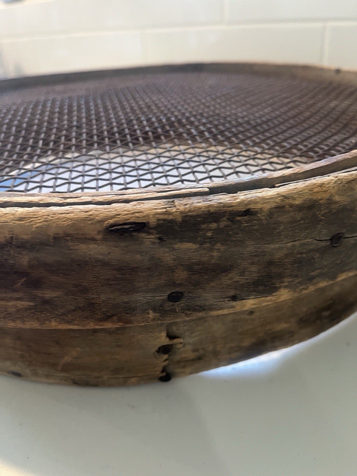 Antique Primitive 17” Diameter Large Bentwood Grain Sieve/Flour Sifter