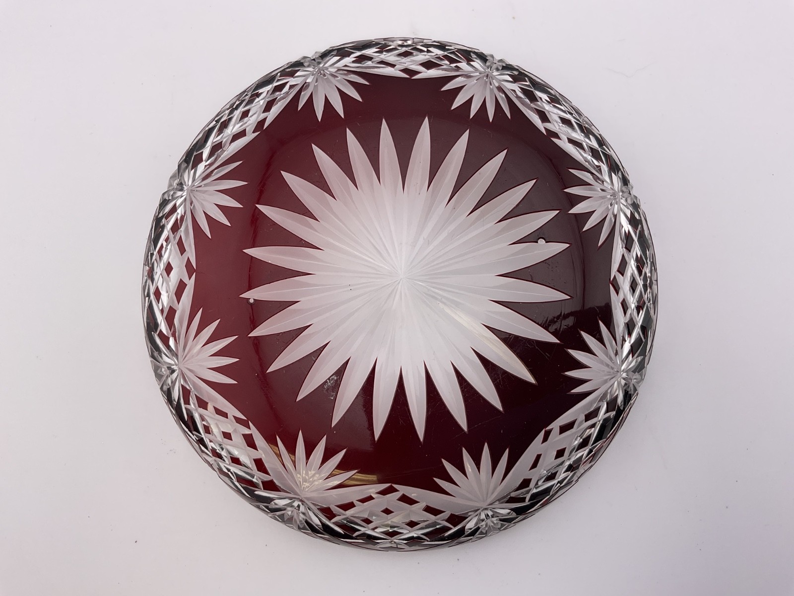 antique 1920’s czech bohemian ruby cut to clear dish