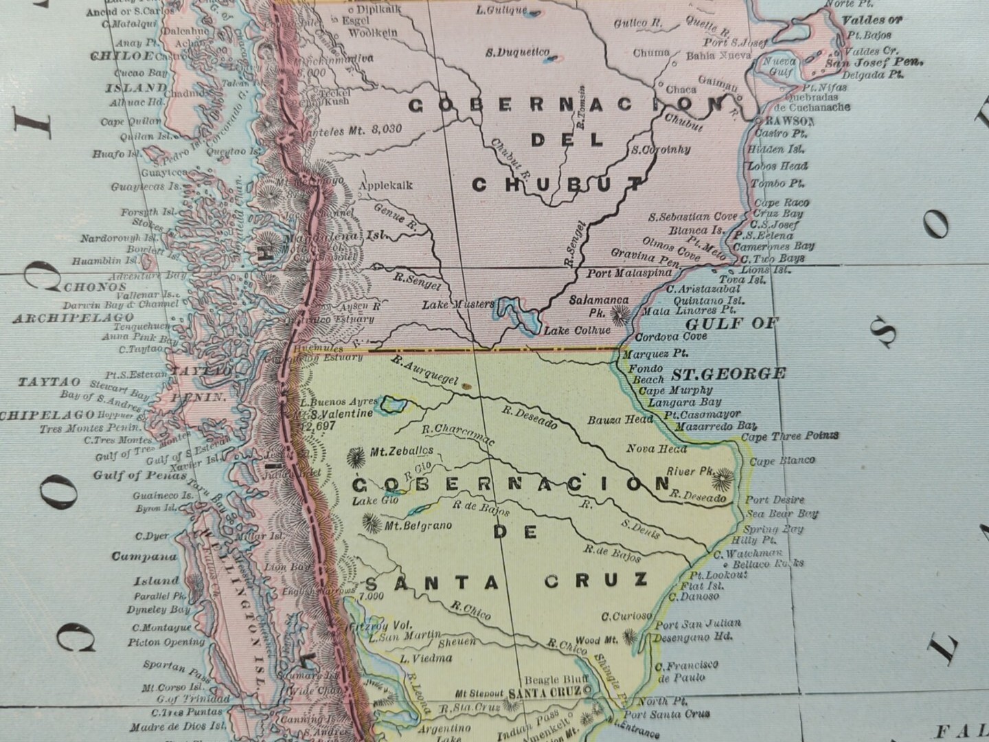 Vintage 1902 ARGENTINA CHILE URUGUAY Map 14″x22″ ~ Old Antique Original SANTIAGO