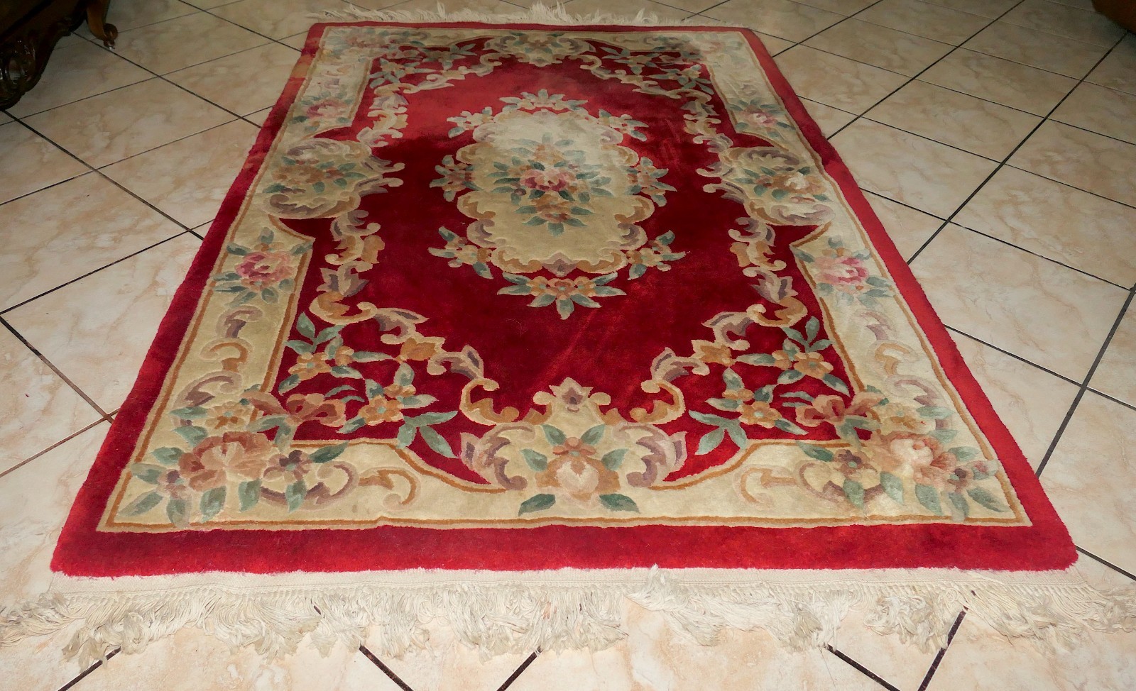 1950s Chinese Hand Knotted Aubusson Sculptured Peking Area Rug 6’10″L x 4’1.5″W