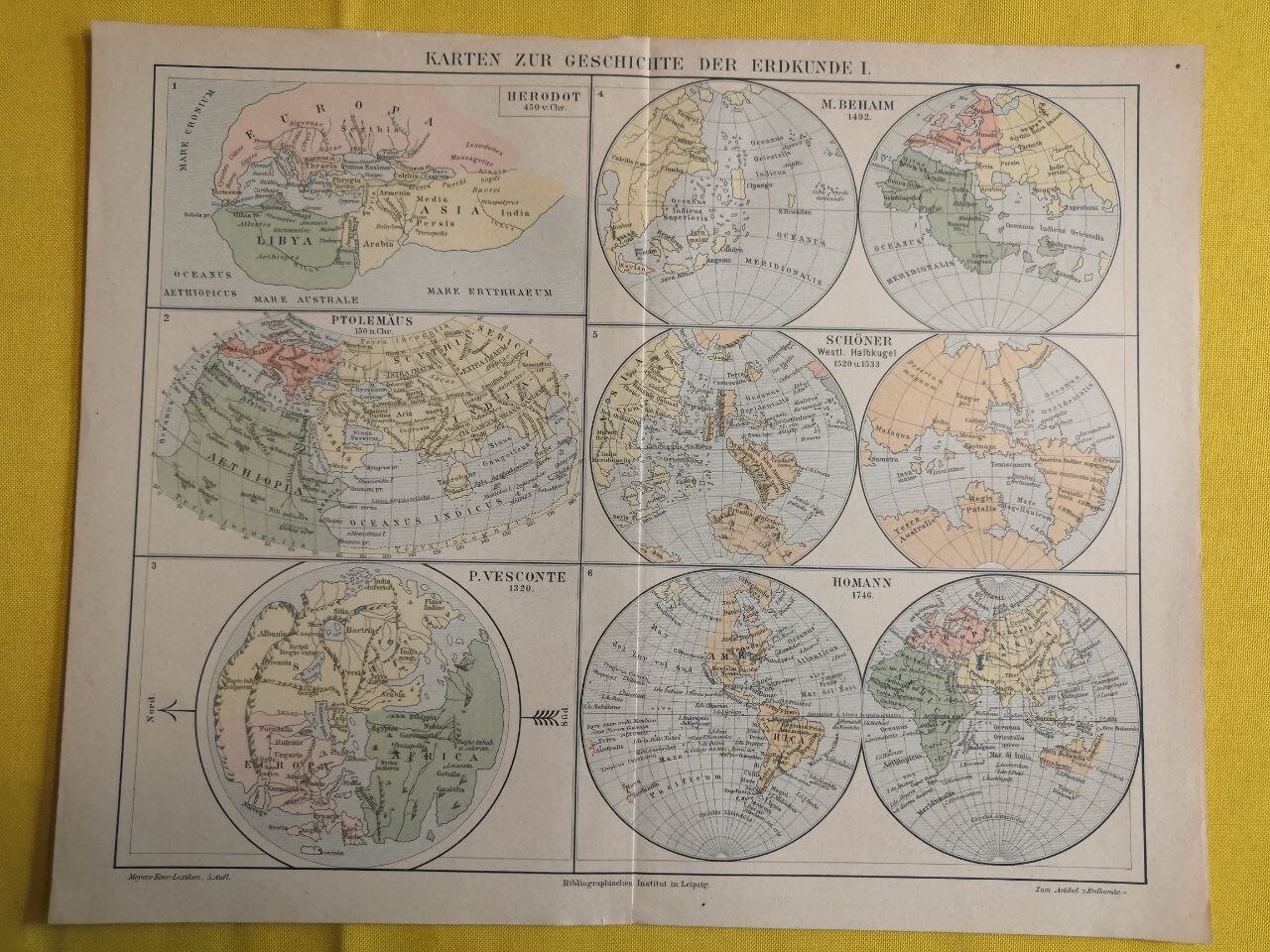 1895 HISTORY OF GEOGRAPHY Map Atlas Vintage Color ORIGINAL 11.5 x 9.5″- C12-3