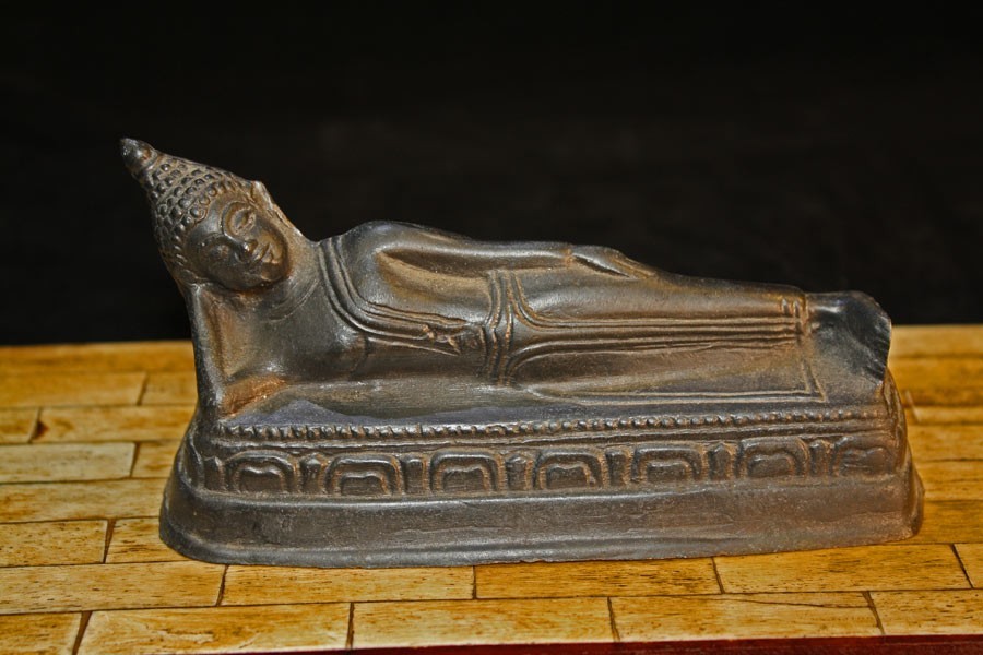 S7088 Museum Quality Antique Bronze Reclining Buddha Statue Burma Myanmar