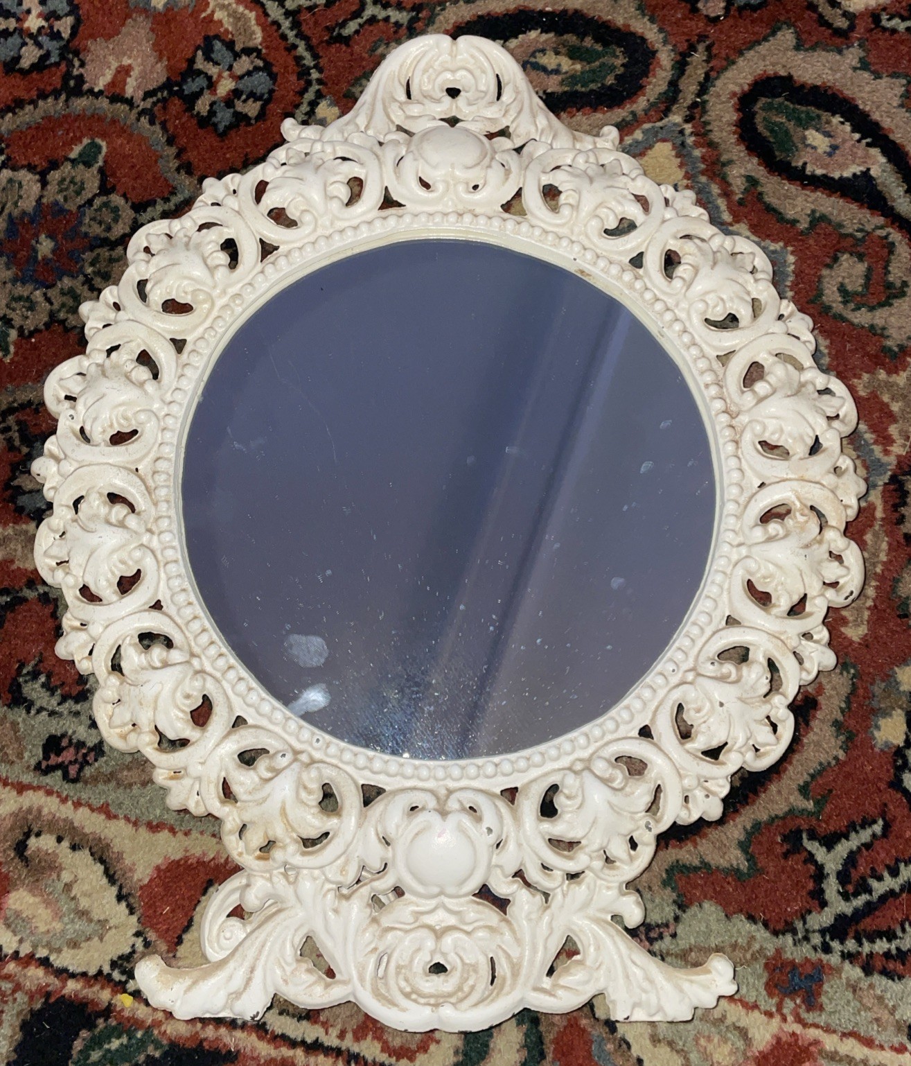 Vintage Cast Iron Victorian Hollywood Regency Vanity Mirror Tabletop Heavy Mirro