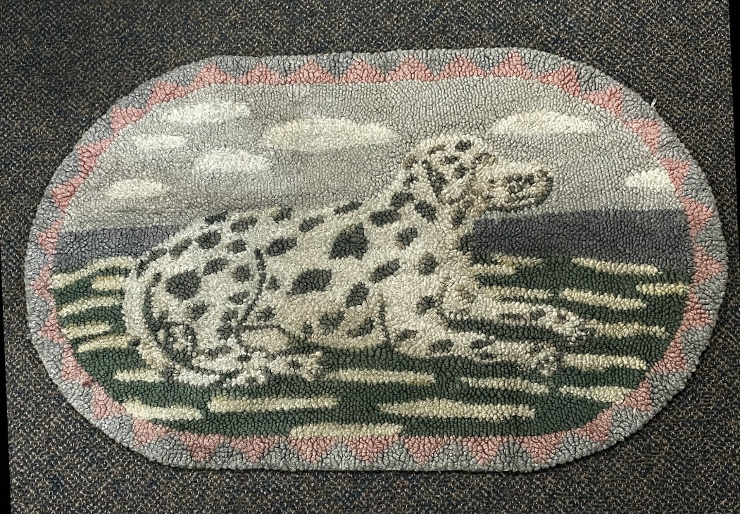 Vintage Folk Art Hooked Rug Spotted Dog 39″ x 24″