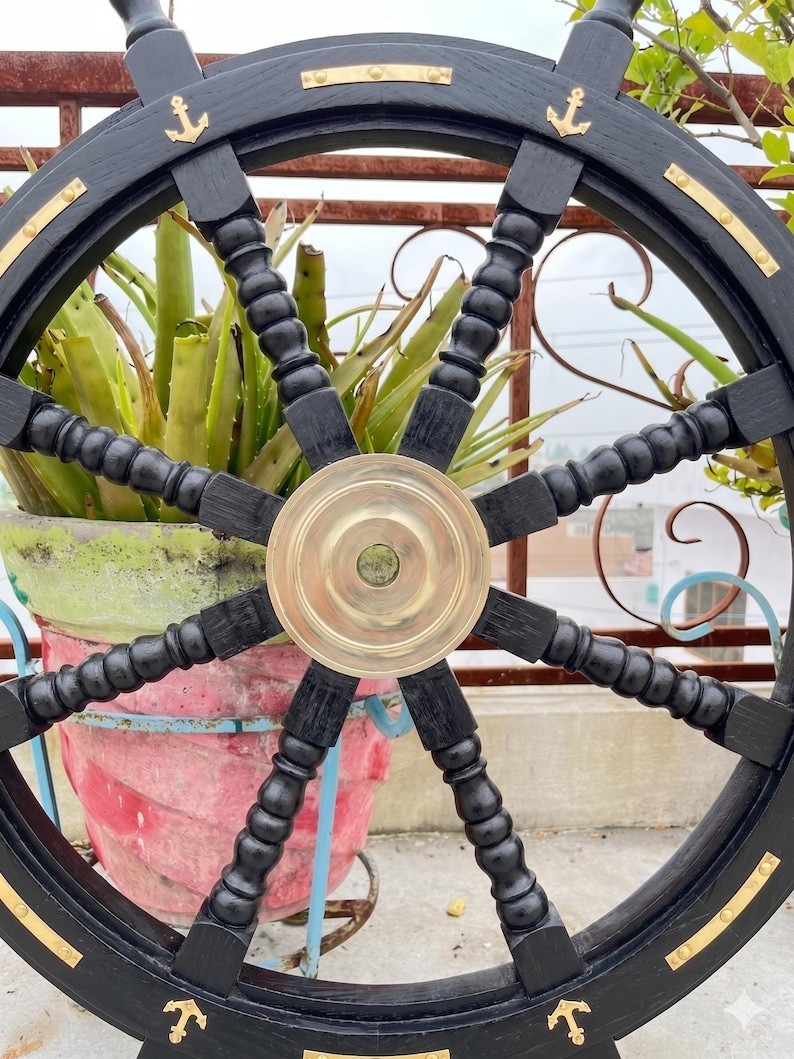 Wooden Ship Wheel Handmade Nautical Wall Decor Captain Steering 36 Inch Wheel
