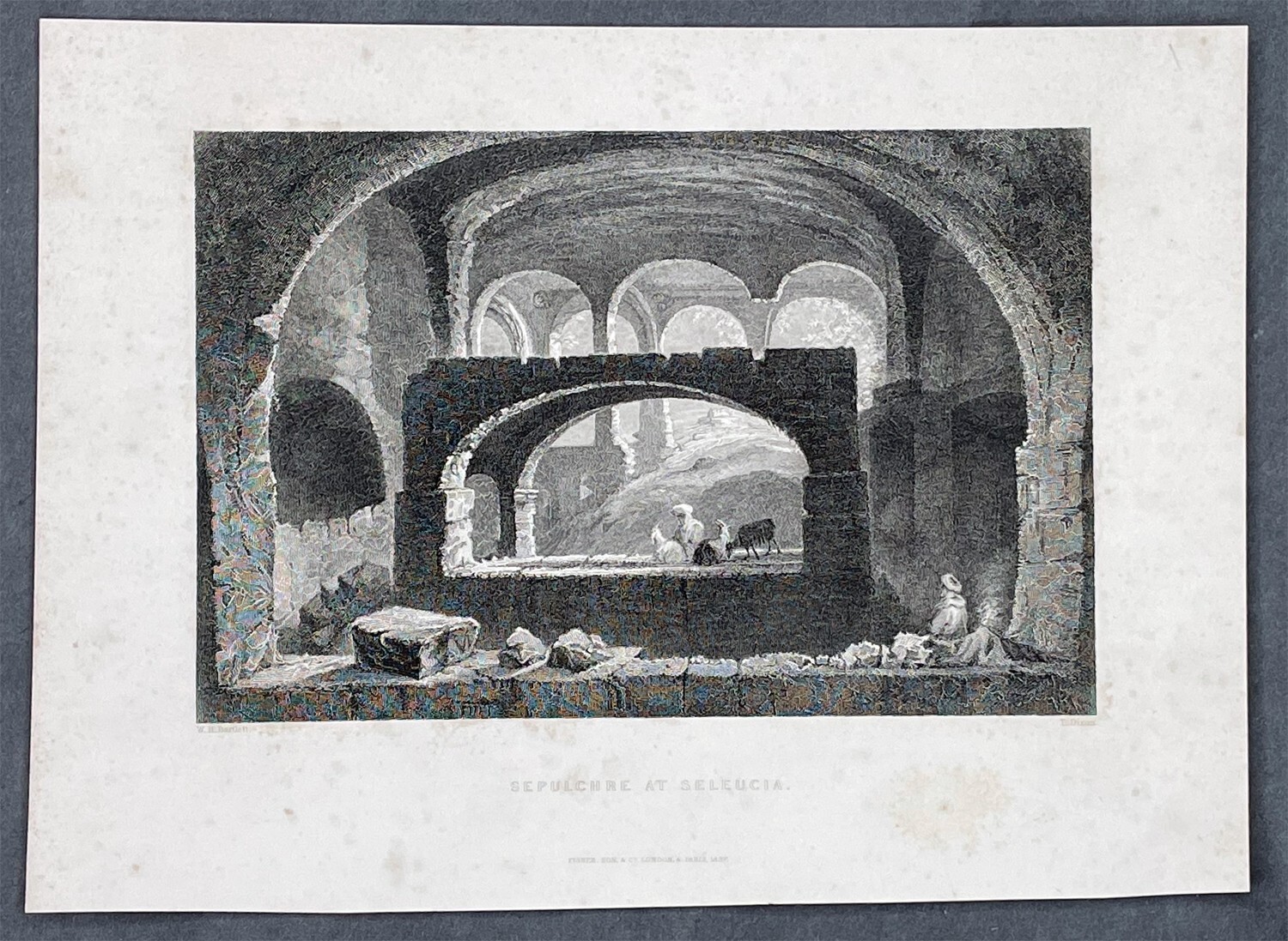 1845 Fisher Antique Print of Sepulchre at Seleucia on the Tigris Baghdad, Iraq