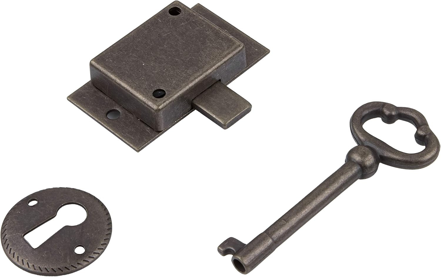 Small Antique Brass Flush Mount Cabinet Door Lock with Key – 1″ Wide X 1 3/4″ Hi