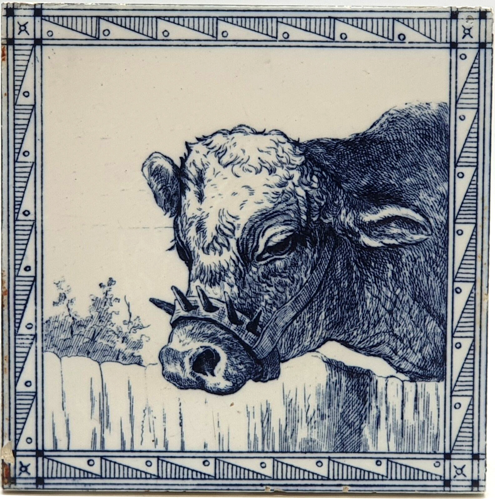 Arts & Crafts Tile Bull Spiked Guard Minton Hollins & Co Design WP Simpson C1885