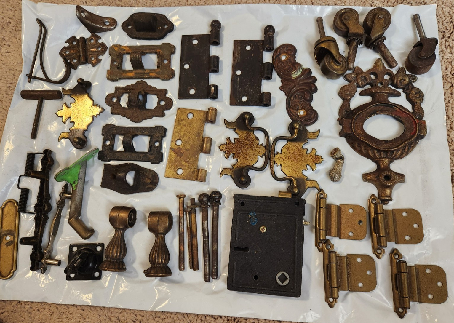 Lot of Vintage Antique hinges, door lock, antique hardware, hooks-etc