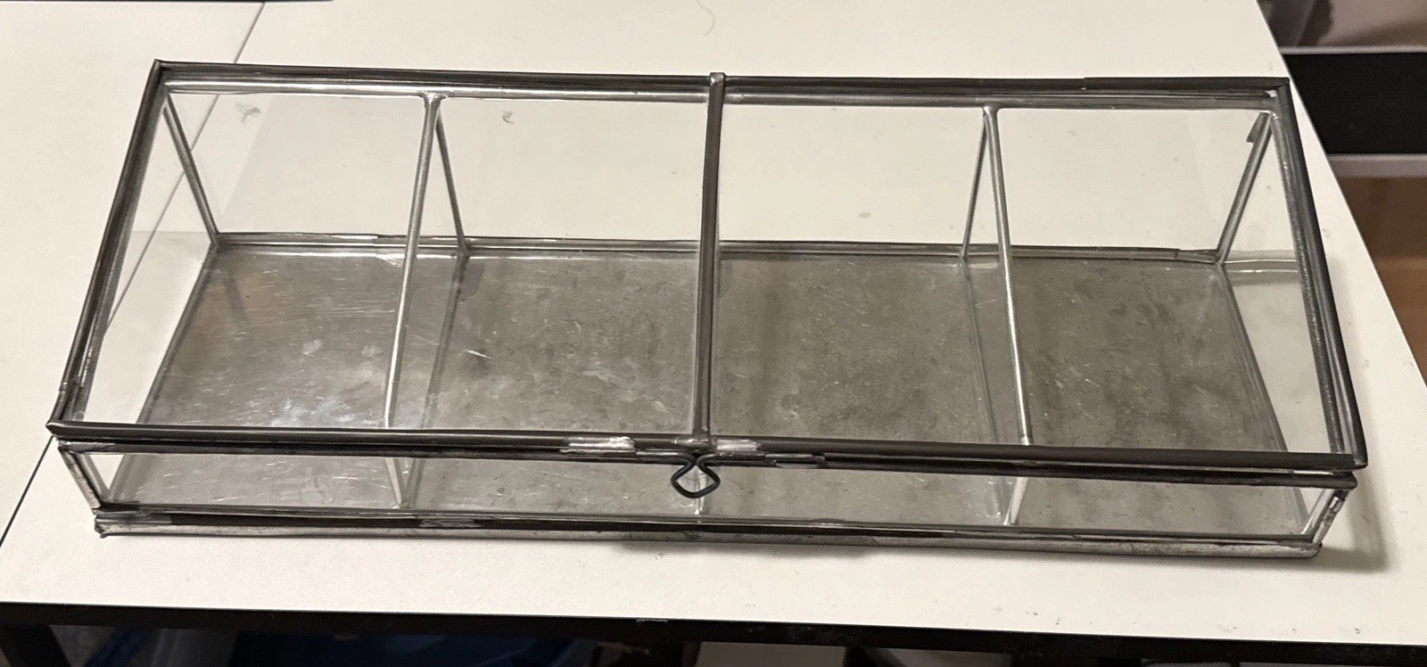 Antique Tin divided glass Display case counter Showcase