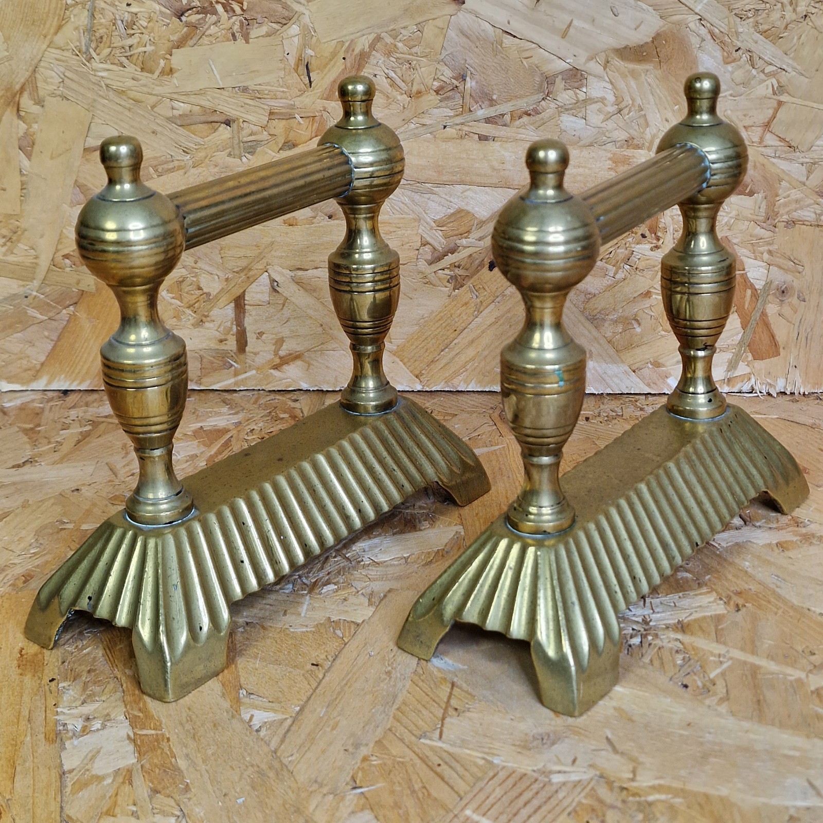 Brass Fire dogs Hearth Rests Antique Edwardian Victorian Pair Of Fireplace