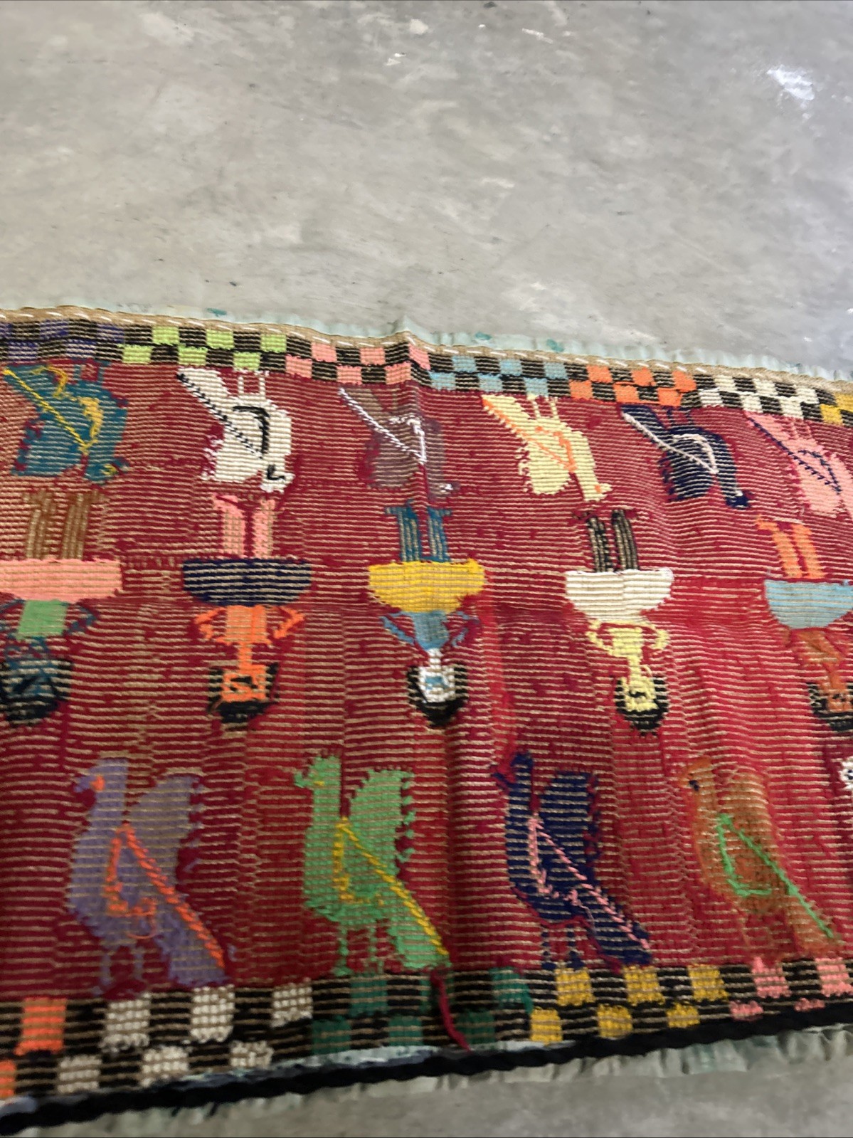 Handwoven Tapestry Folk Art Wall Hanging wool vintage 70s Mid Century COLORFUL
