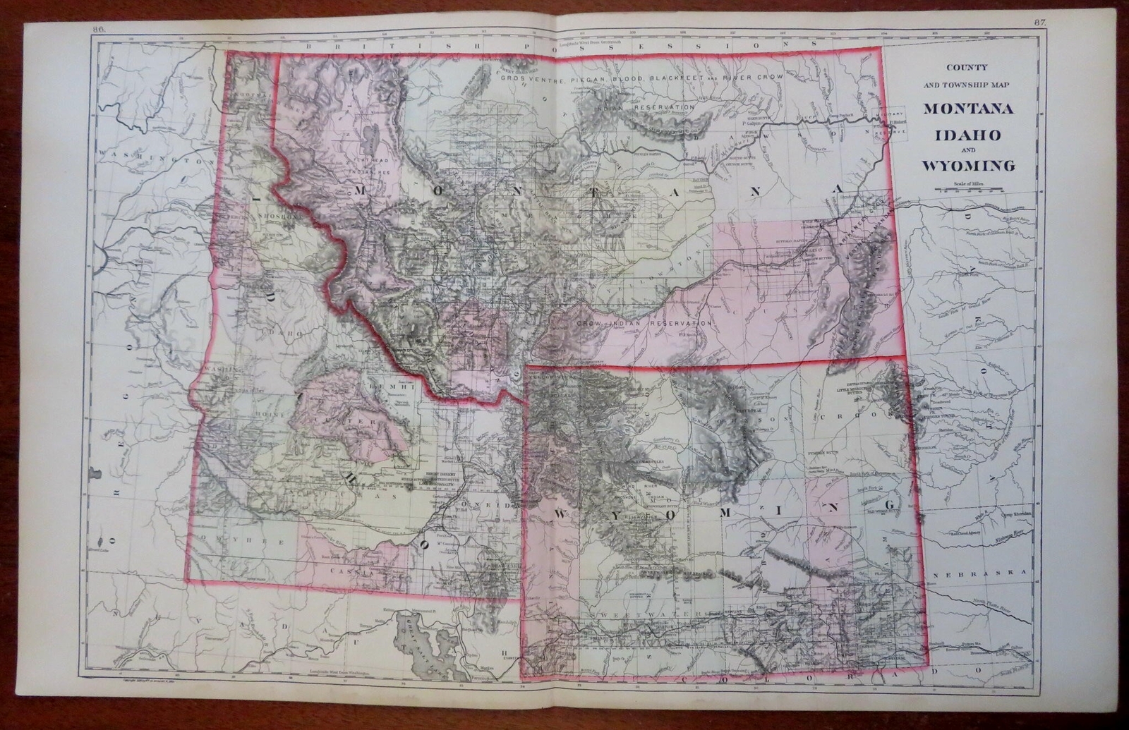Idaho Montana Wyoming Yellowstone Boise Helena Cheyenne1888 Bradley-Mitchell map