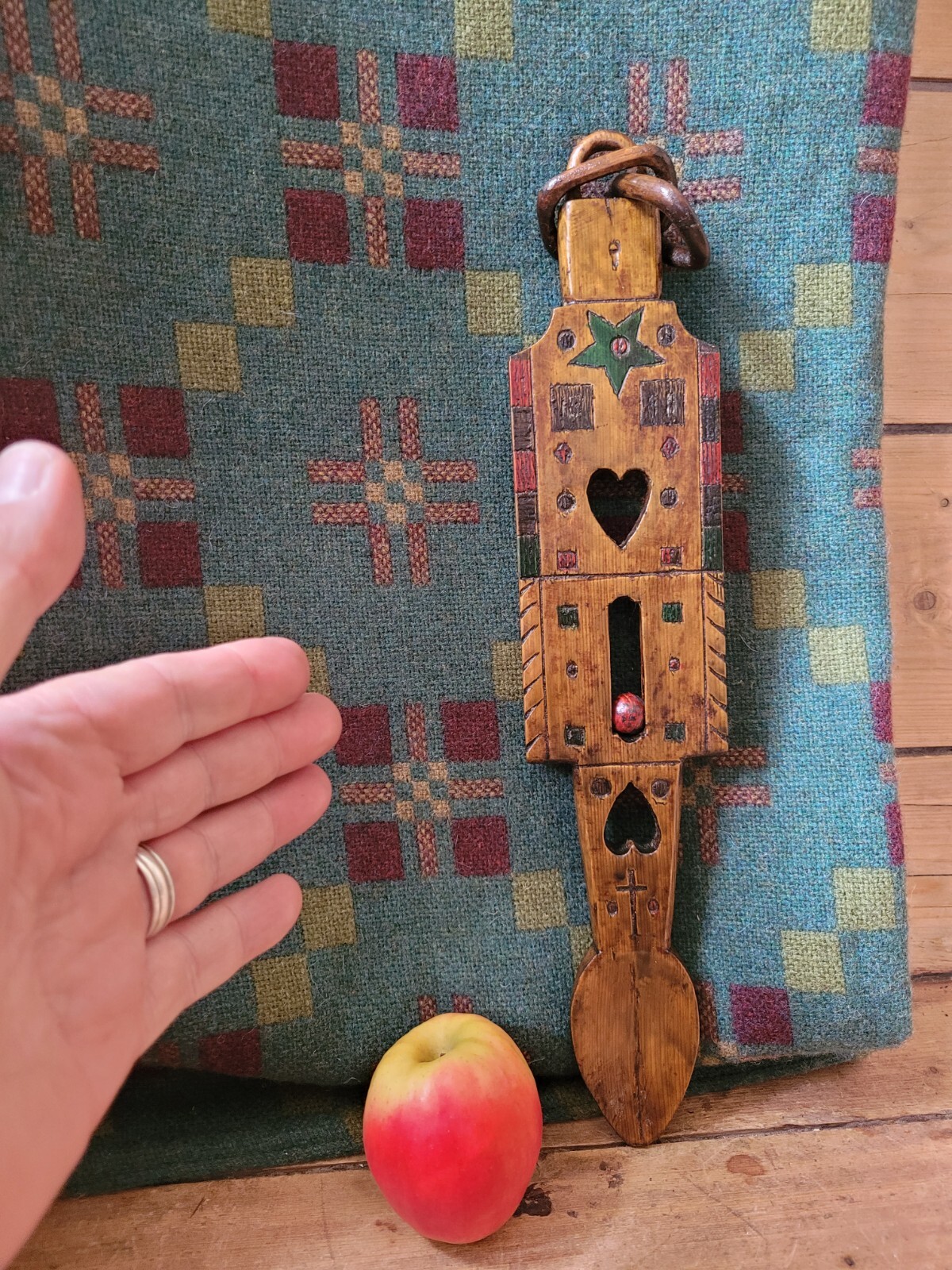 Victorian Carved Welsh Lovespoon Painted Decoration Dated Initials Love spoon