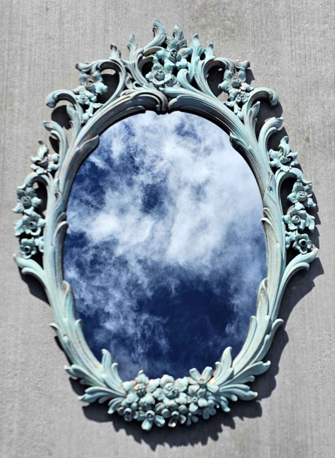 1960s MCM Hollywood Regency SYROCO MIRROR – Turquoise Patina Gold Baroque Rococo