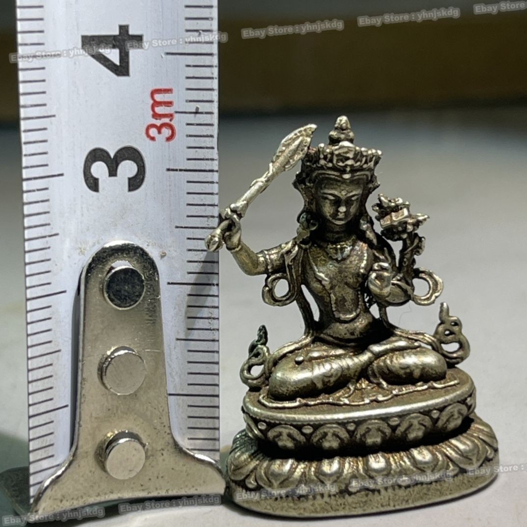 Solid Silver Manjushri Statue – Tibetan Buddhist Wisdom Deity Home Altar 1.38”