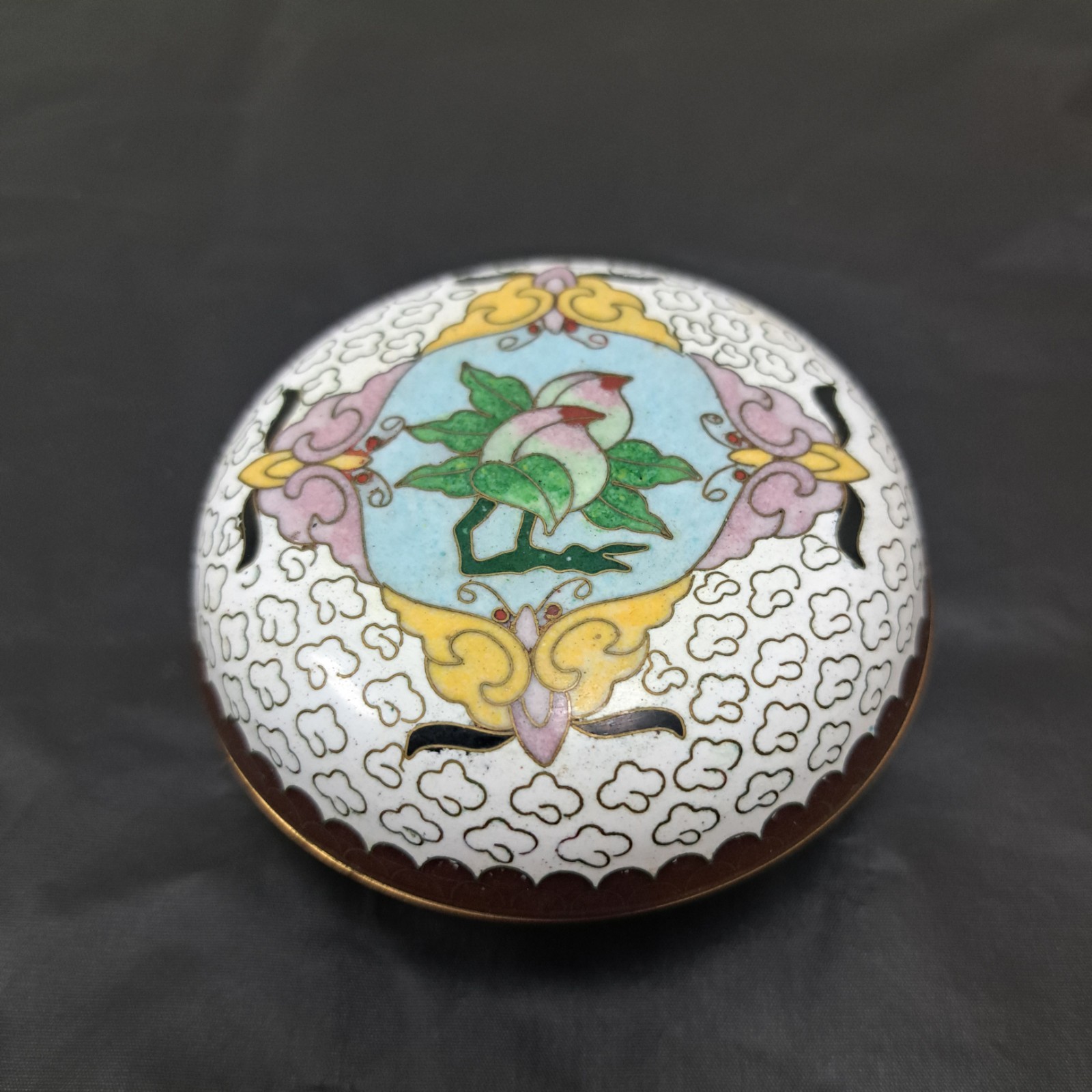 Vintage Small Ceramic Chinese Cloisonne Enamel Floral Trinket Jar Box