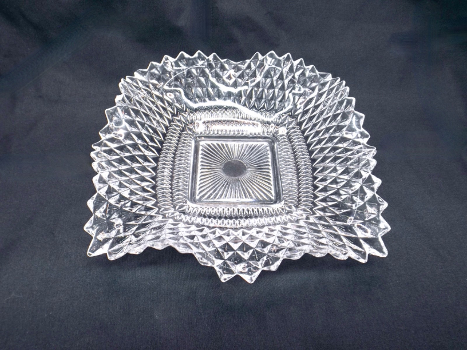 Vintage Indiana Glass Co. MCM Clear P/Square/Ruffled/Diamond Point/Candy Dish