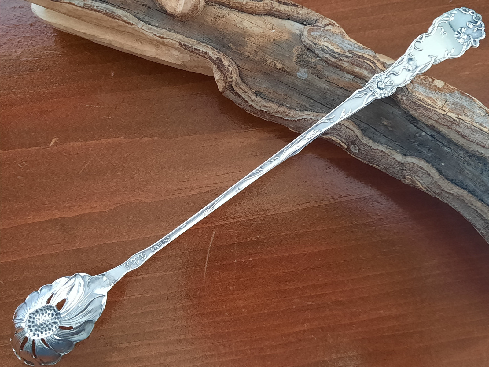 Sterling Silver Paye & Baker Daisy Long Handled Slotted Olive Spoon, No Mono