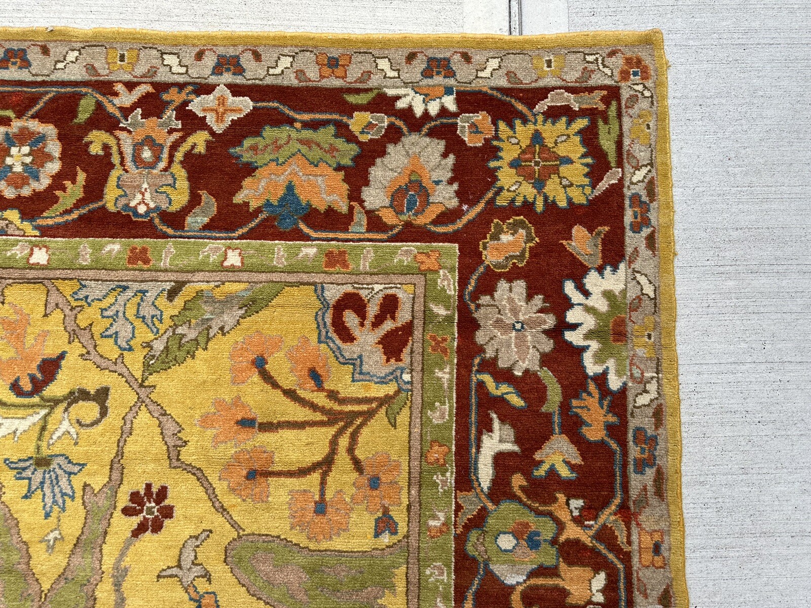 C 1910s ANTIQUE FINE DECORATIVE INDIAN AGRA RUG 8×10.3 MINT_GOLD FIELD_ROOM SIZE