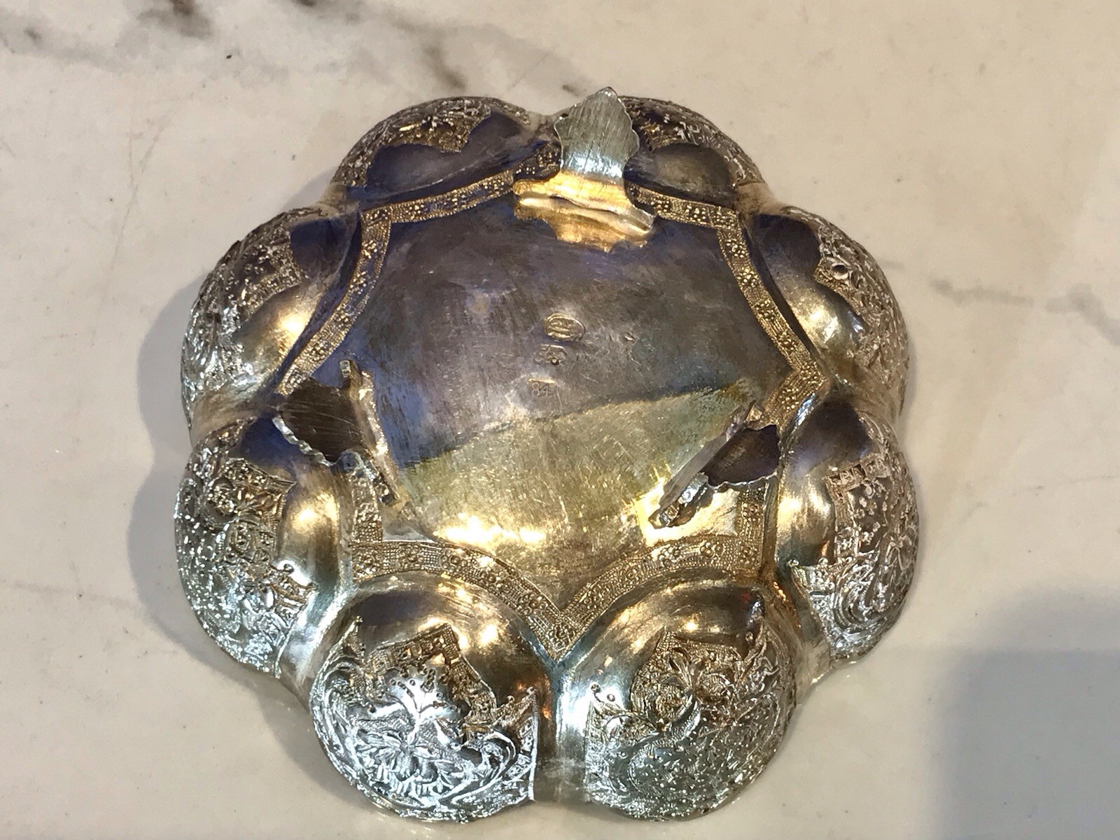 Vintage Hand Engraved Middle Eastern Bowl,84 SOLID Silver 122.79 grams