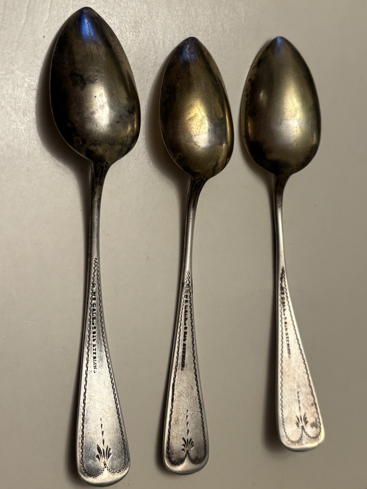 Antique WM Gale Sterling Silver Demitasse Spoons Set 3 Victorian 1.32 Troy Oz