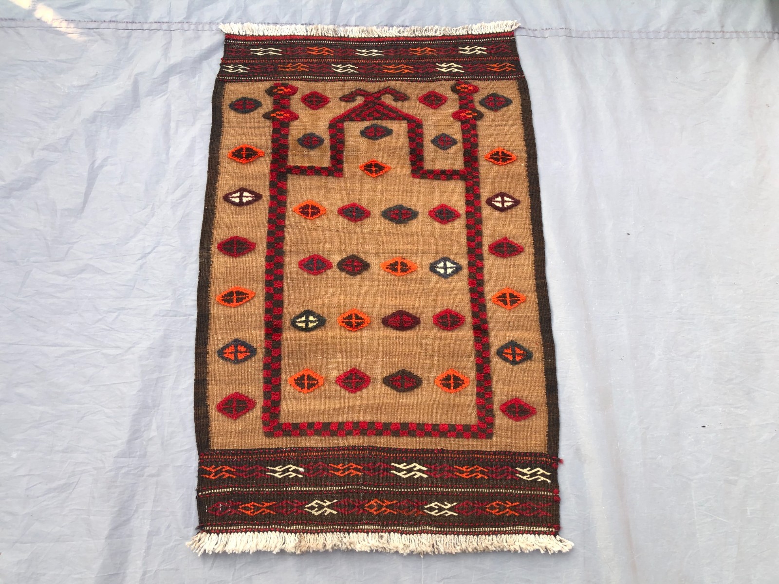 2’3 x 3’7 Ft Vintage Afghan Hand Knotted Prayer Rug Geometric Wool Accent Rug