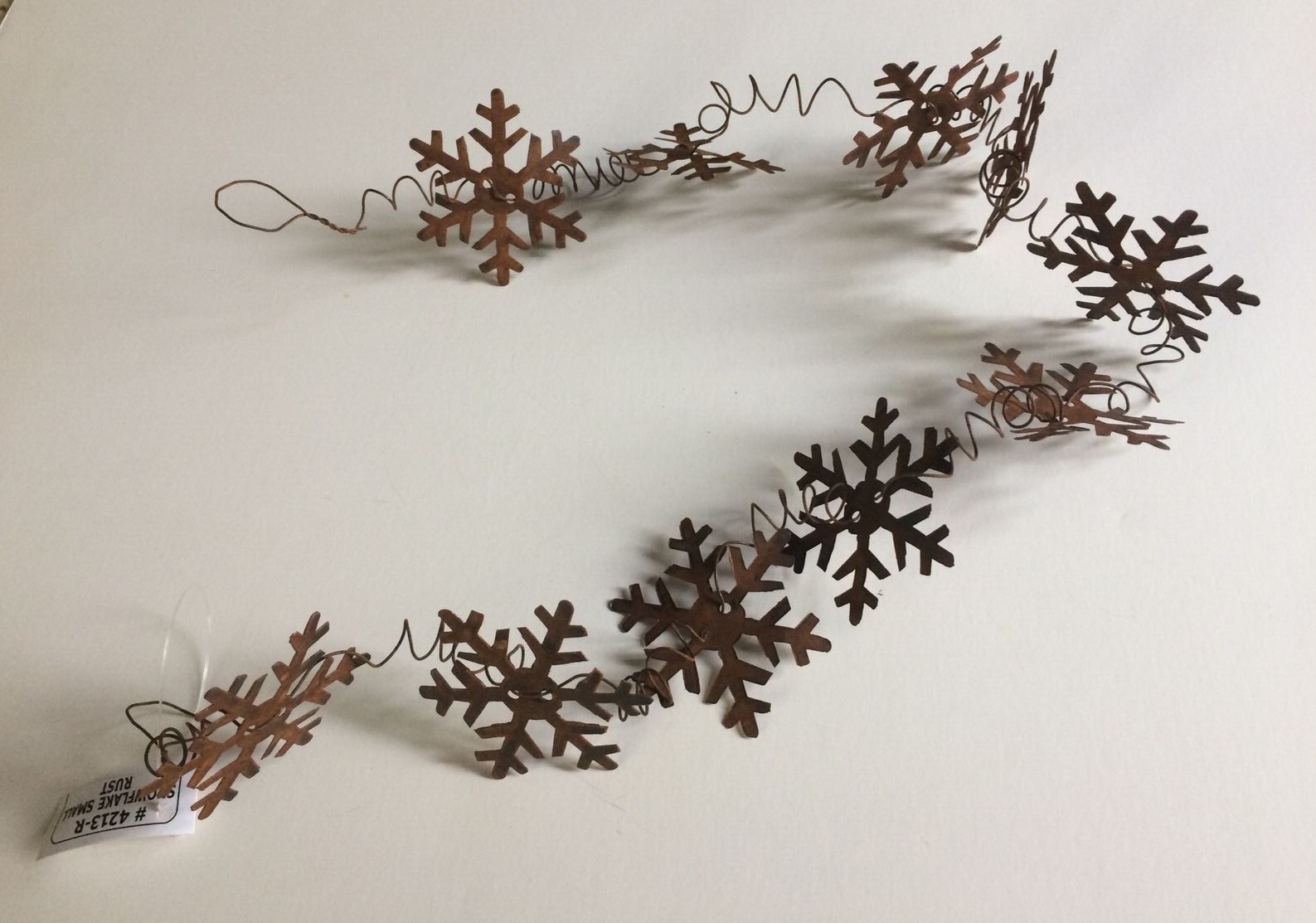 Primitive Rusty Wire Metal Snowflake Garland 6 ft 2.25″ Craft Wedding Shapes