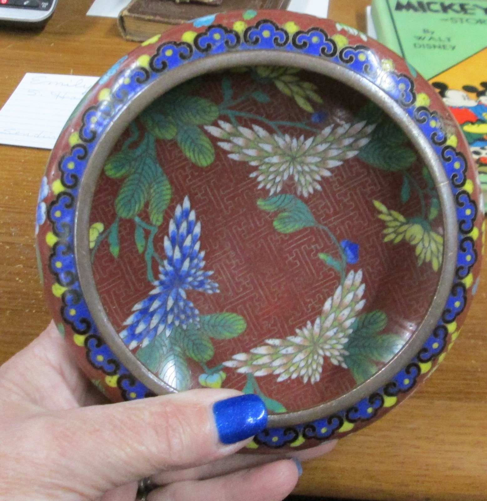 Vintage Rolled Edge Chinese Cloisonne Bowl