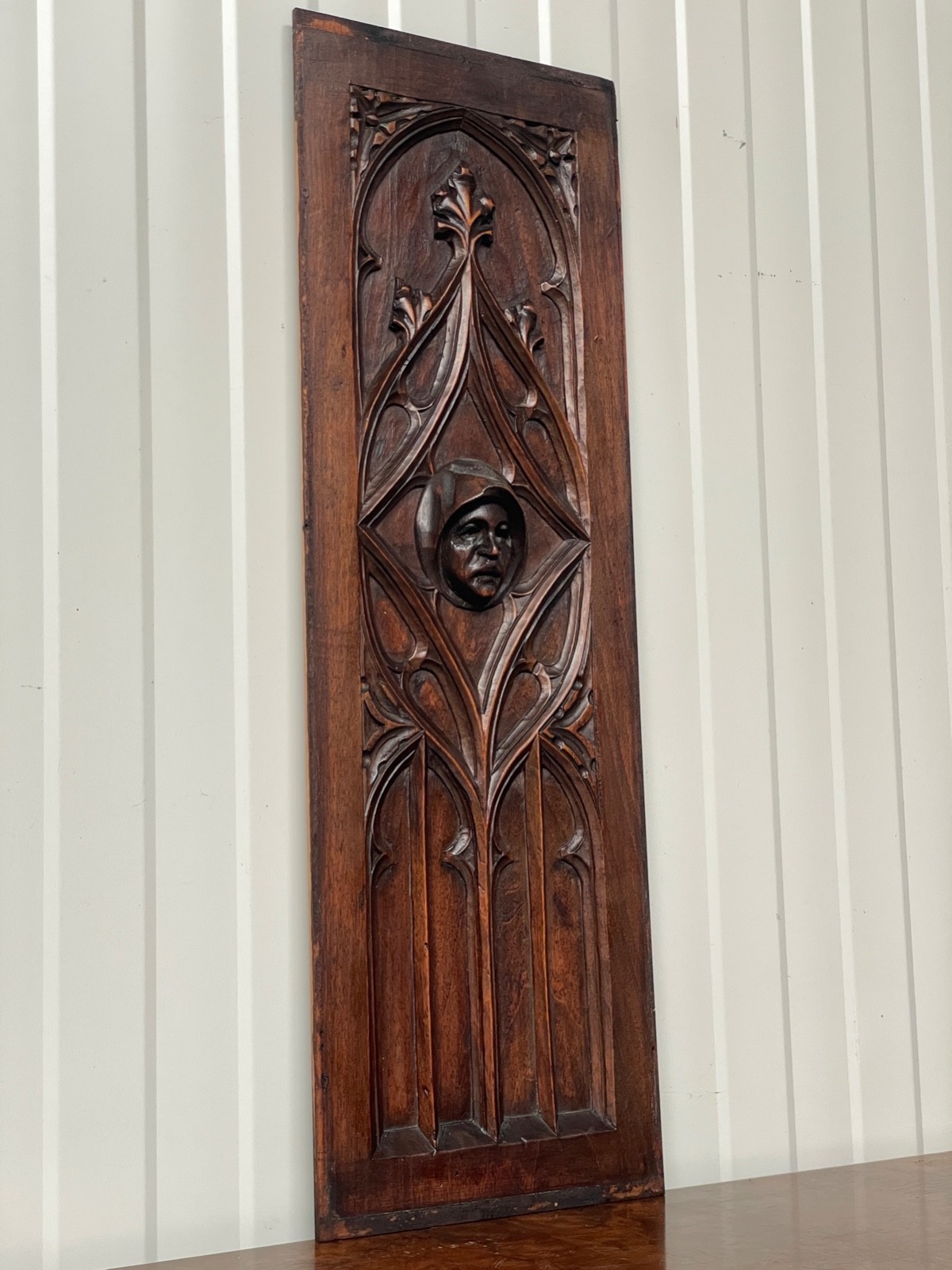 Exceptional Walnut Gothic Revival panel with face 25.19 inch high