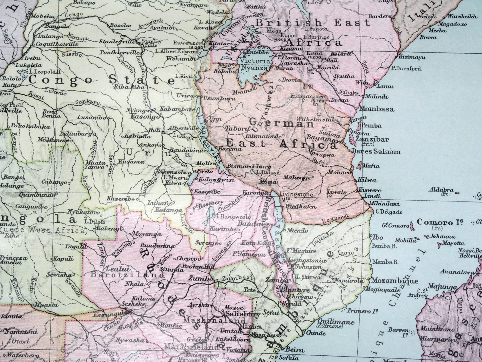 1908 ANTIQUE POLITICAL MAP OF AFRICA BRITISH FRENCH GERMAN COLONIES