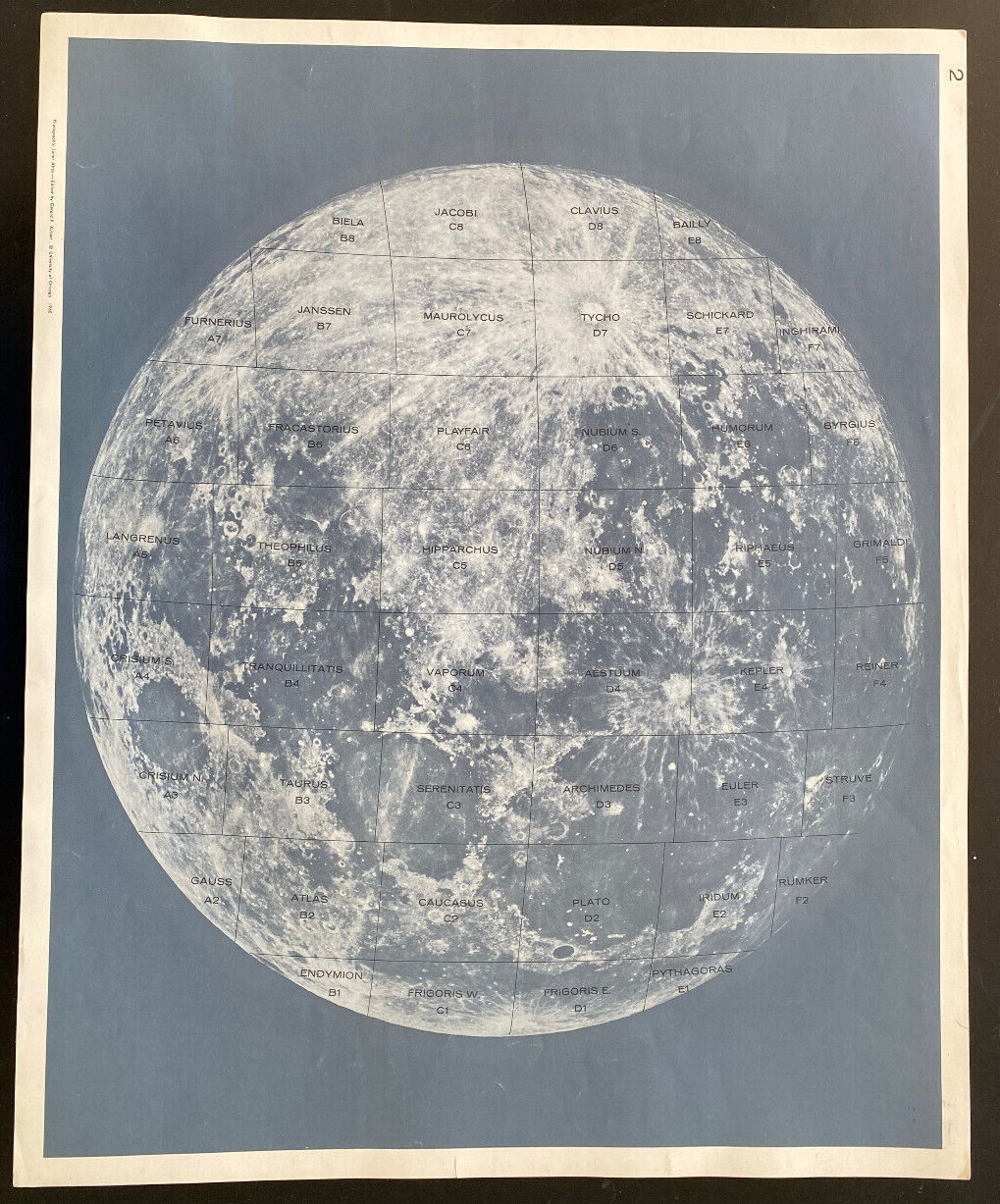 Plate No. 2 From 1960 Photographic Lunar Atlas Moon G P Kuiper Large 17″x21″