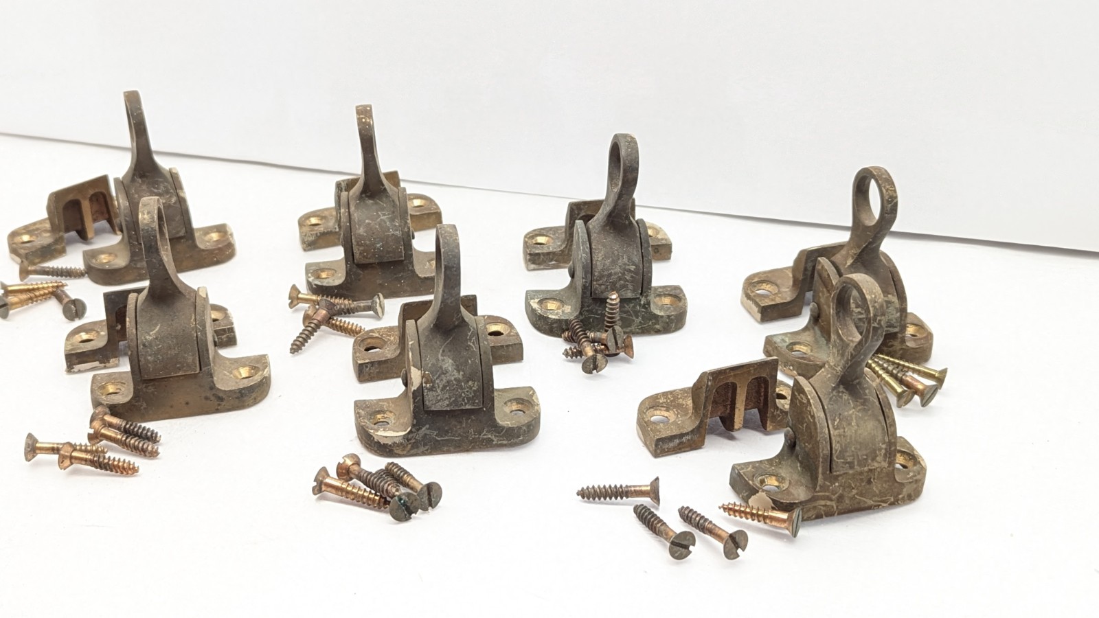 1910s 1920s Vintage Brass Handle Window Lock Set Ready to Install Lot Of 8