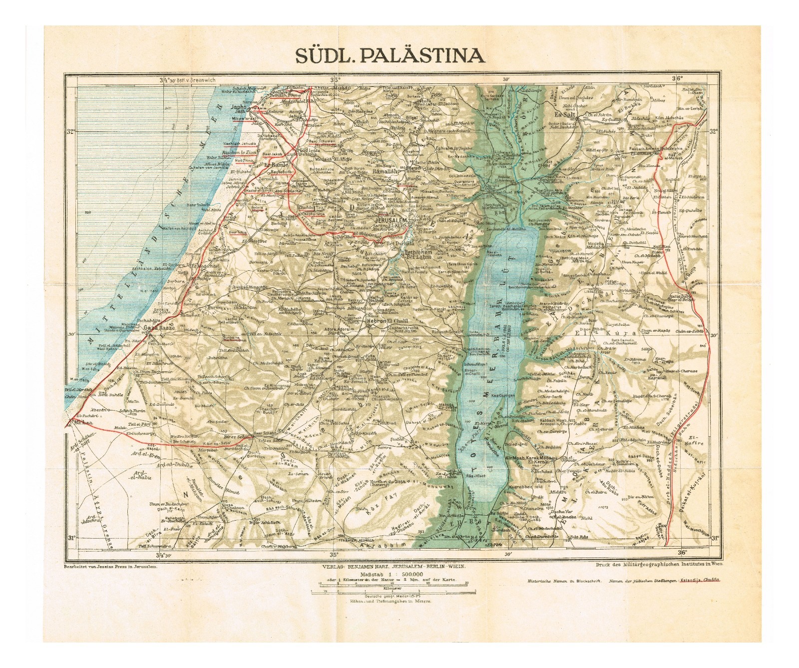 PALESTINE 1921 GAZA El Quds ISRAEL Original Antique map Judea יְהוּדָה