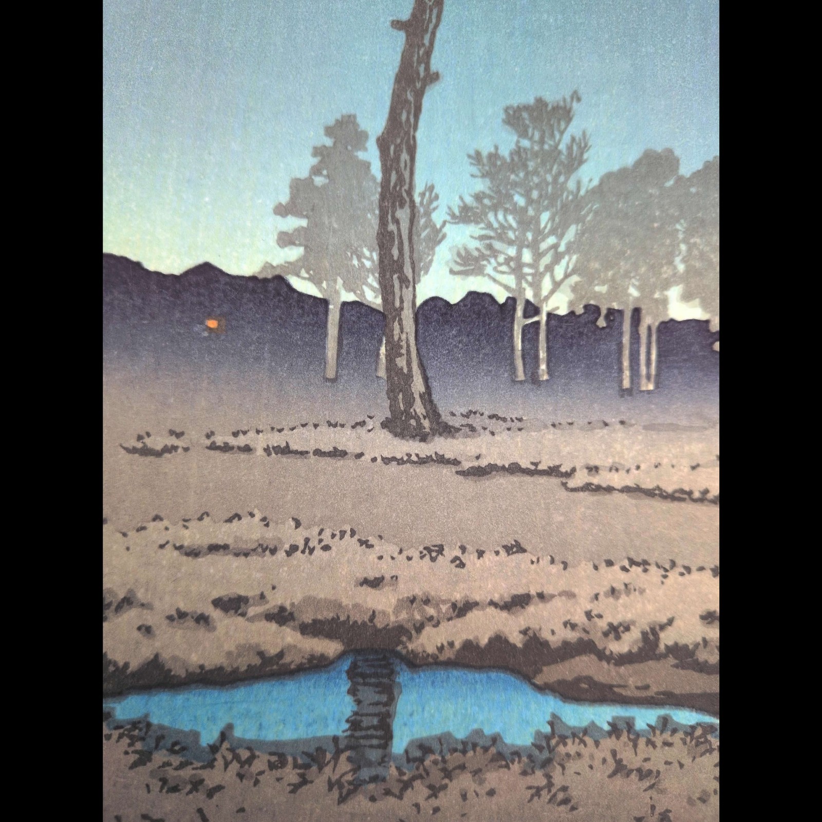 Hasui Kawase Winter Moon Toyamagahara, Tokyo Woodblock Print Shin Hanga JAPAN