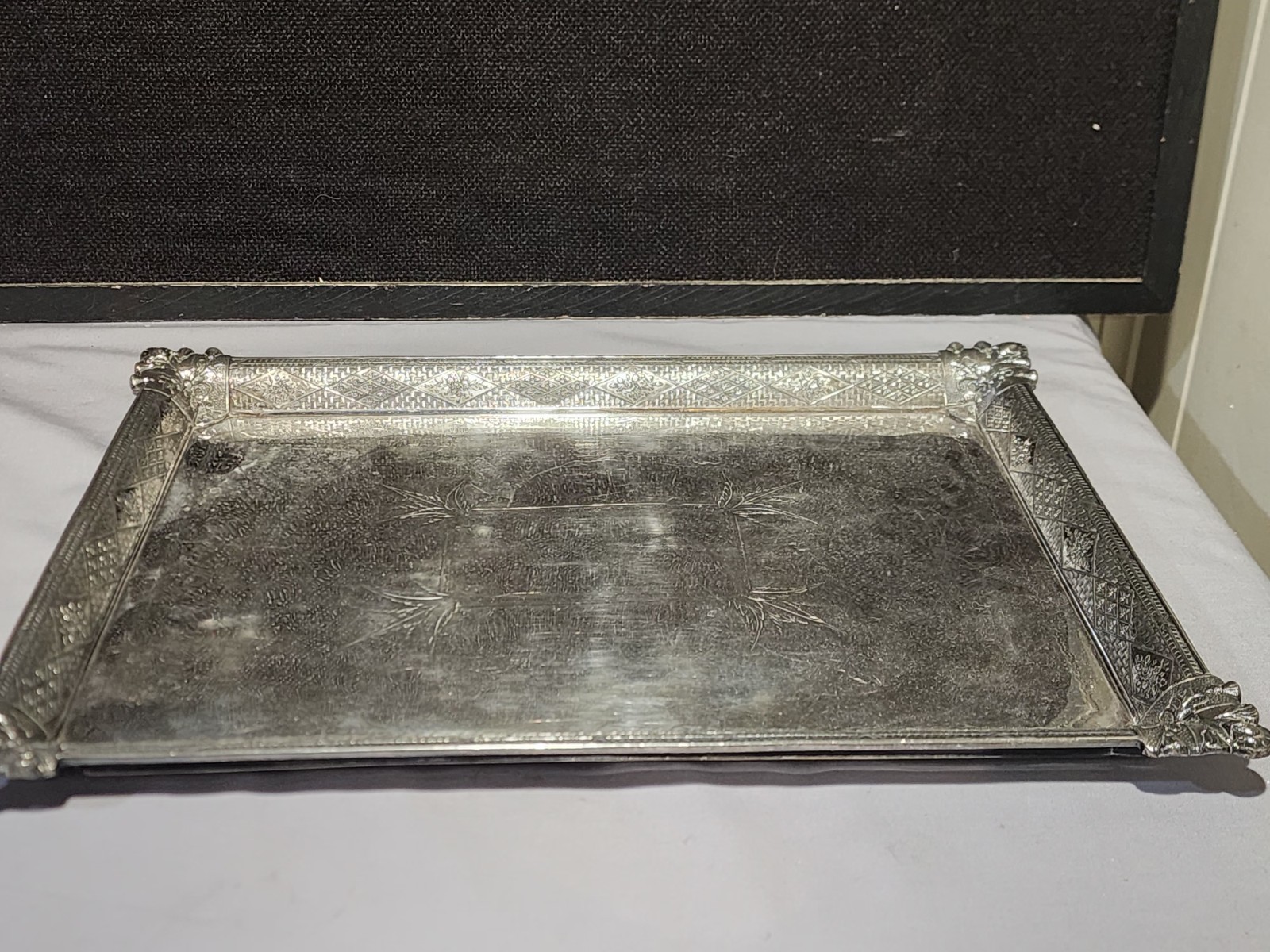 WEBSTER & BROS Antique Aesthetic Movement Quadruple Silver Plate Tray 16.5″ 12″