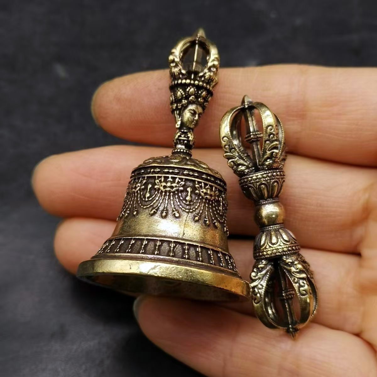 Old Tibetan Buddhism Copper Five Pronged Vajra Bell Vajra Pestle Ritual Instrume
