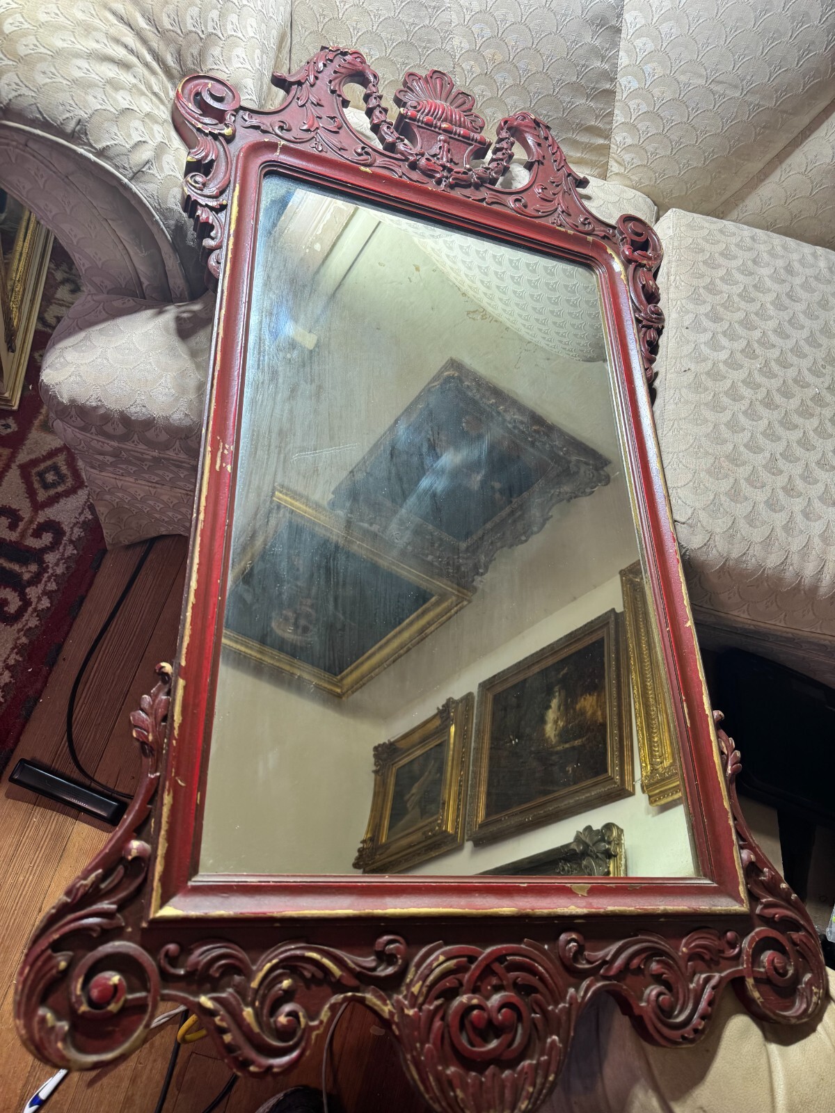 Vintage Chipendale Mahogany Crested Wall Mirror – 26.0″ W x 47.0″ T x 1.0″ D