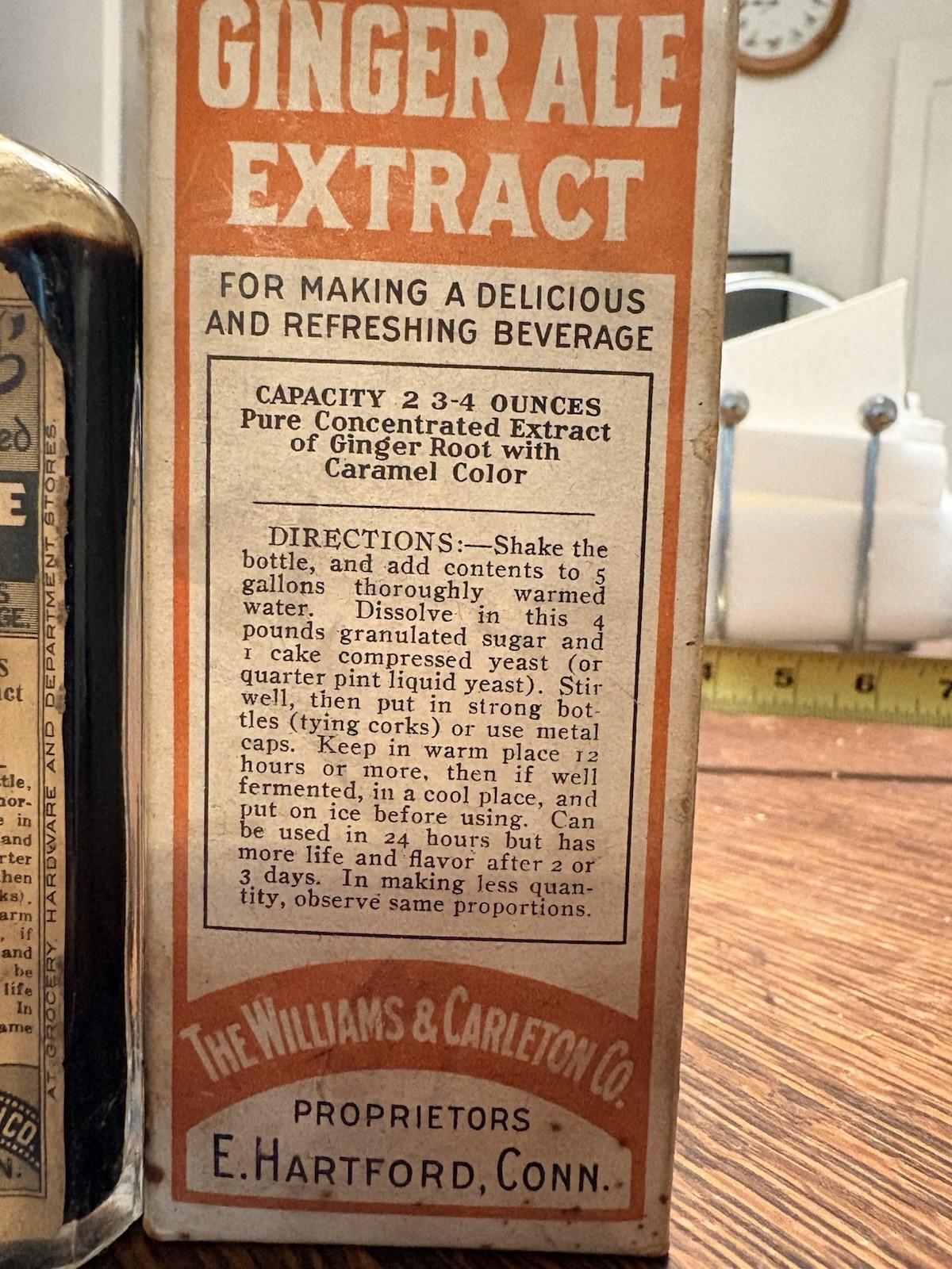 Antique Williams Carleton Ginger Ale Extract Bottle w/Box E Hartford c1895-1915