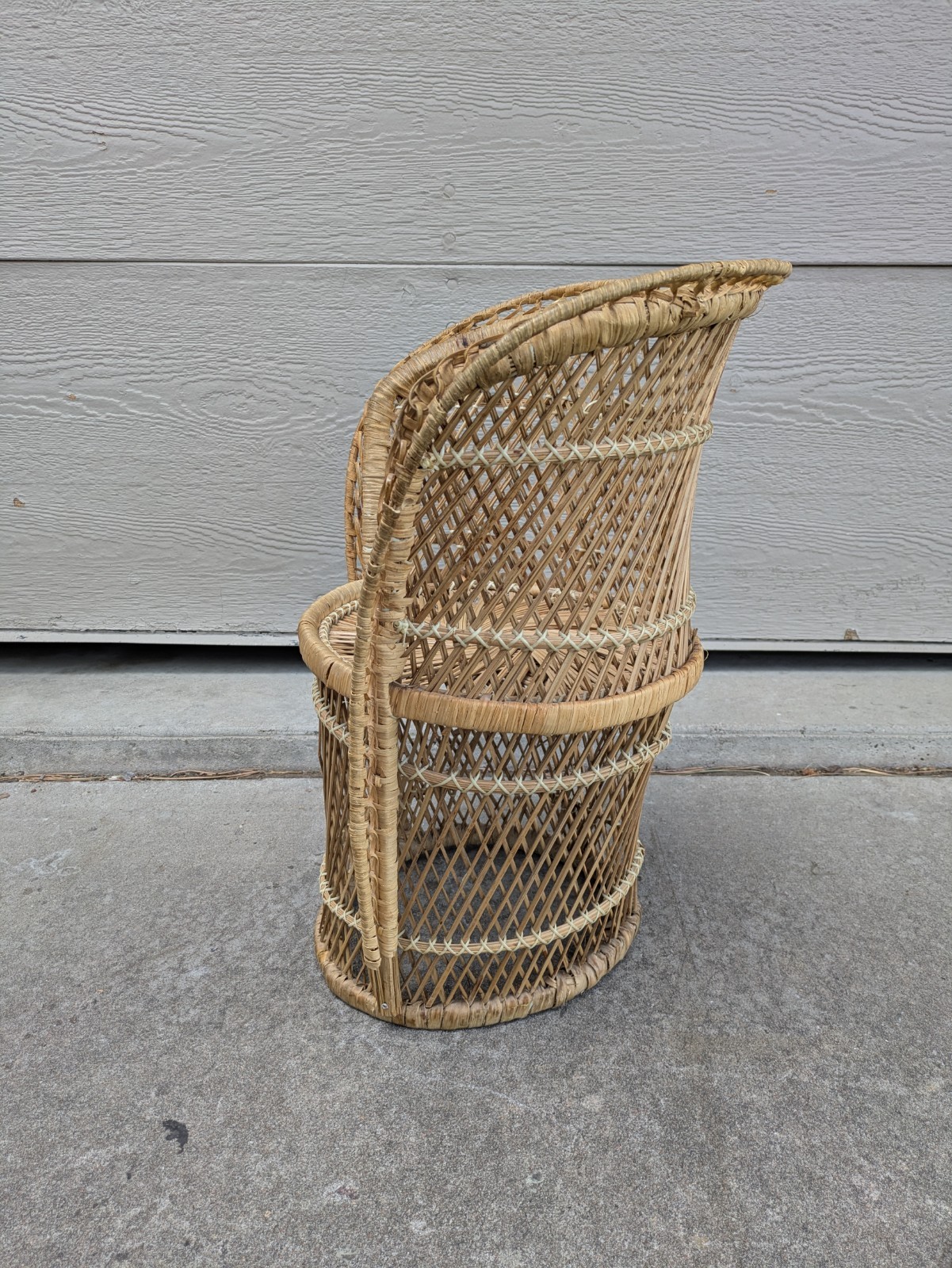 Vintage Mini Child Doll Sized Peacock Wicker Rattan Chair Boho Chic Portrait