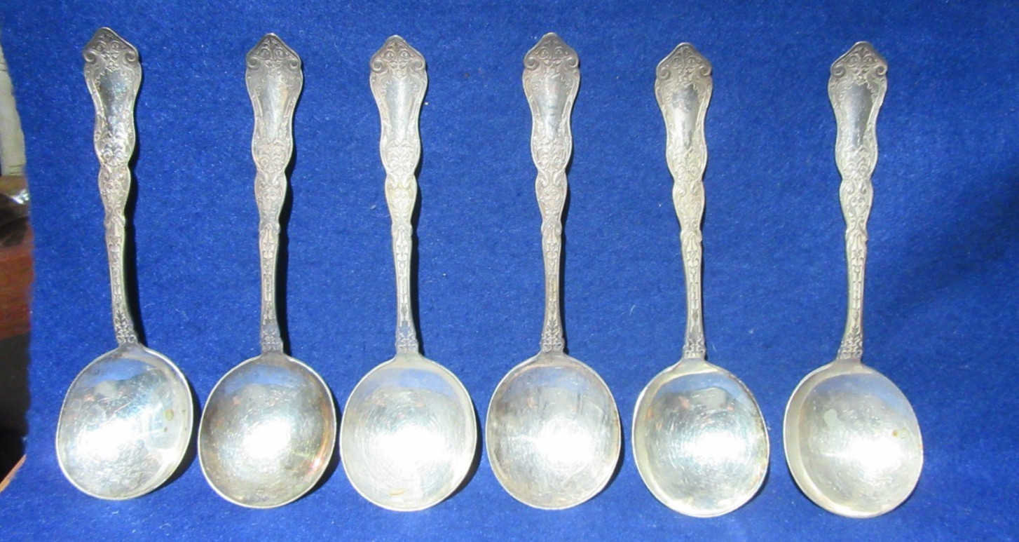 WM Rogers XII 1907 Alhambra Gumbo Soup Spoon Silver Plate Set Of 6 (7″)