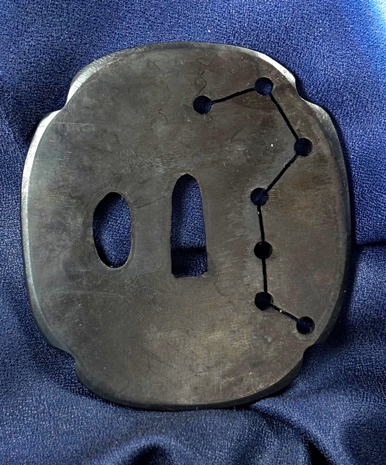 Japanese Iron Tsuba Hokuto Shichisei (Big Dipper) Design Openwork Sword Guard