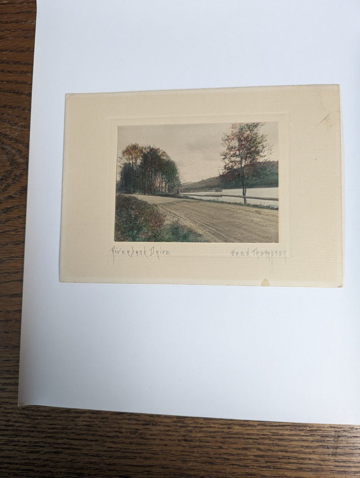 VINTAGE 1900’S “RIVERBANK DRIVE” BY FRED THOMPSON HAND TINTED PHOTO PRINT