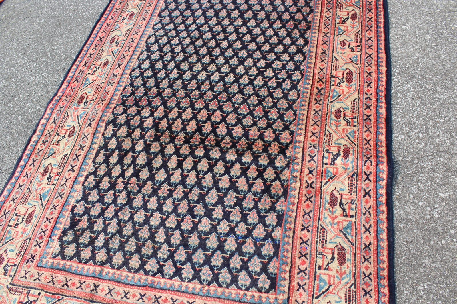 Seamless Pattern with Border Afghan 4′ 4″ x 6′ 8″ Blue Hand Knotted Area Rug