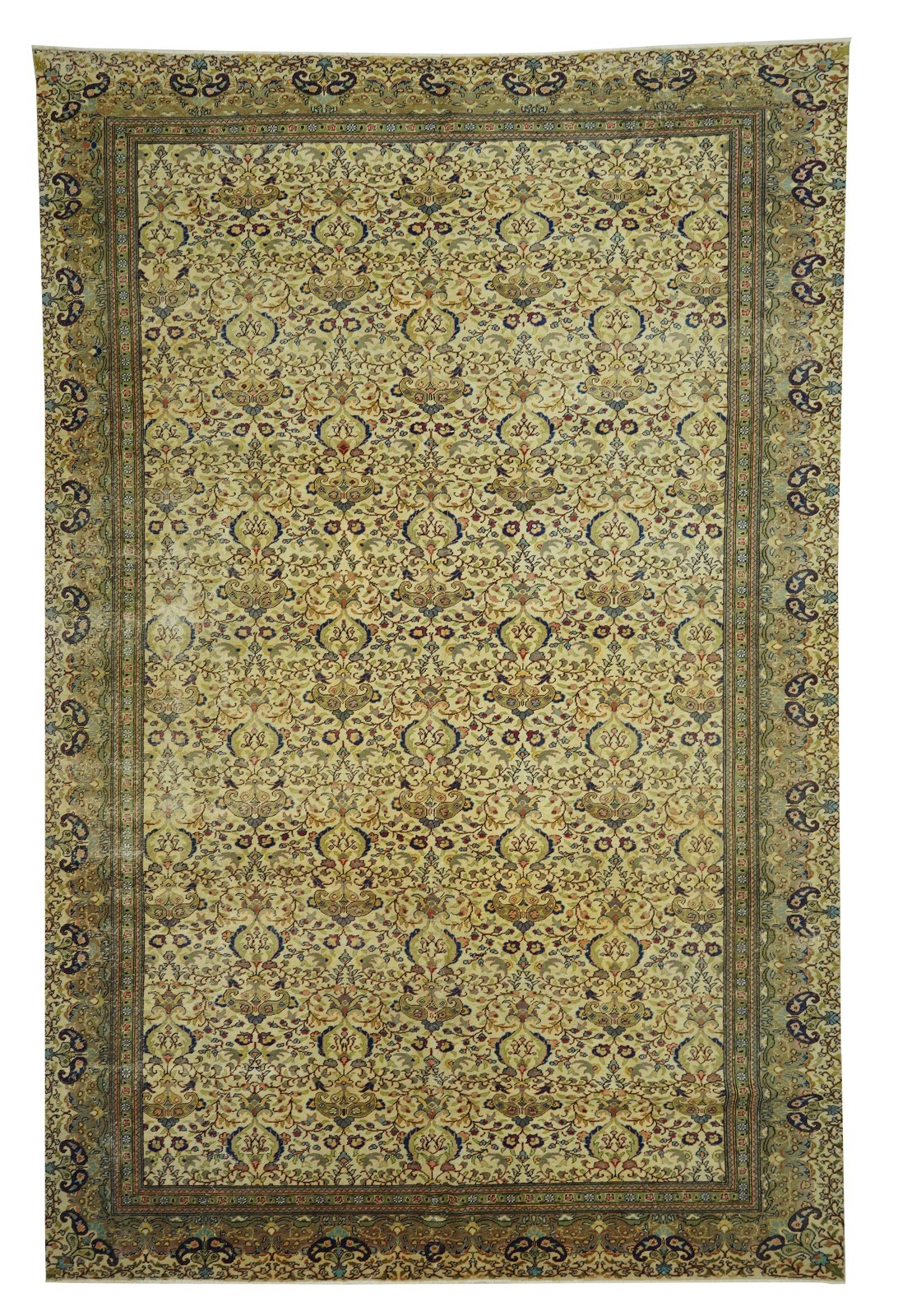 Vintage Turkish Oushak Rug 8×12 Large Area Rug Olive Green Beige Handmade Anatol