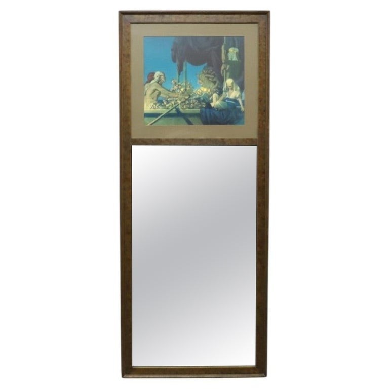 Large Antique Wall Mirror With Maxfield Parrish Print Insert “Cleopatra” c1920